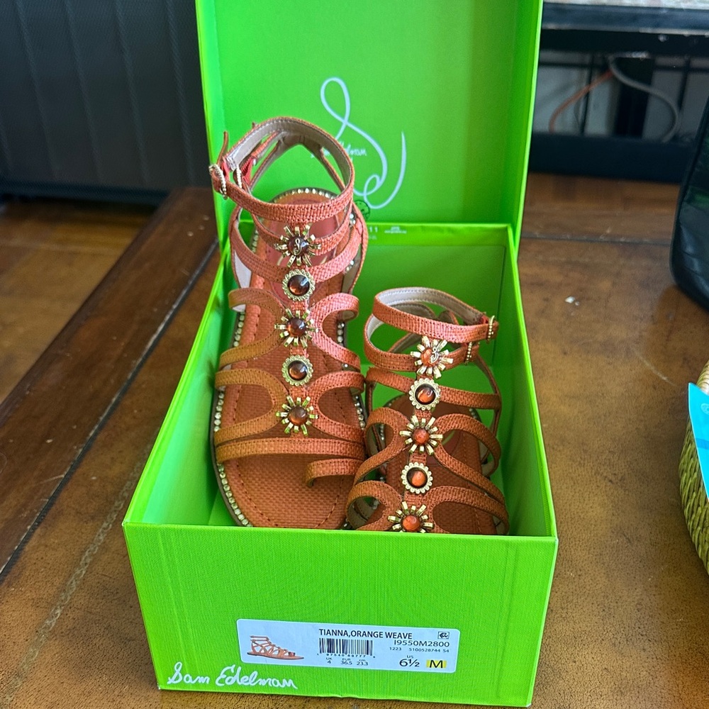 Sam Edelman Kids Orange Sandals with Floral Details